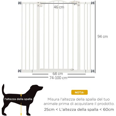 Barrière pour chien rétractable, avec 4 vis de réglage, en métal et plastique, 74-100cm x 94cm, blanche. (1/5)