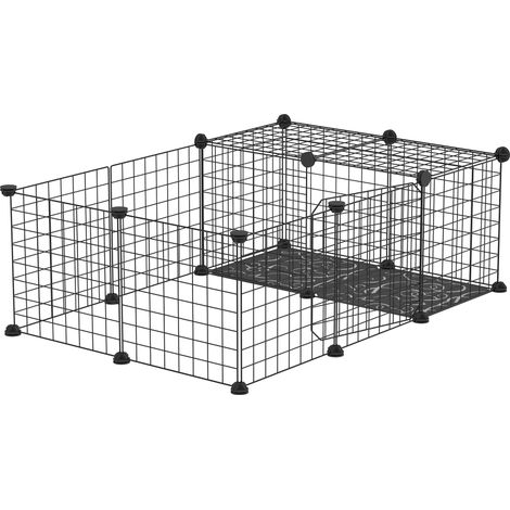 Modulares Gehege für Kaninchen und Meerschweinchen mit Zubehör, 105 x 70 x 35 cm – Schwarz