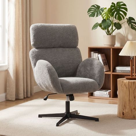 Sedia da ufficio 67x68x113 cm in poliestere grigio regolabile, moderna FLORAGRACE (1/5)
