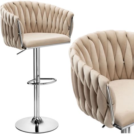 Sgabello da bar Cofton in velluto beige cromato