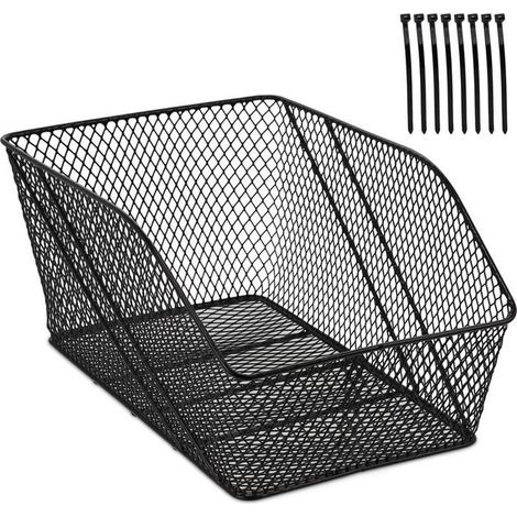 Panier à vélo arrière pour porte-bagages – Acier noir – Mailles serrées – Dimensions HxLxP 22x30x46 cm – Charge max 15 kg (1/5)