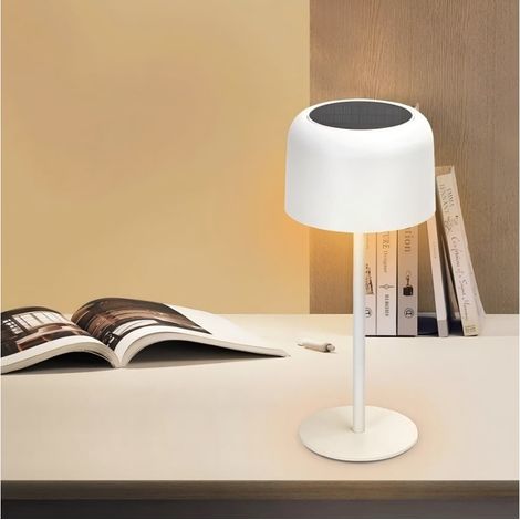 Abat-jour LED solaire rechargeable, blanc 3W, lumière chaude 3000K réglable par toucher, portable intérieur/extérieur