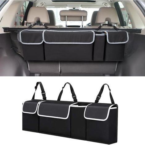 Organizer per bagagliaio auto, organizer pieghevole impermeabile per bagagliaio auto con 4 tasche, organizer per auto in tessuto Oxford, accessori interni auto per SUV, camion, 90 x 12 x 25 cm