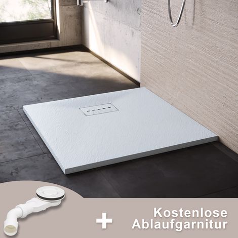Duschwannen 90x90cm Flach Duschtasse hochwertige für Duschkabine Badezimmer SMC weiß 30mm Schiefer-Textur inkl.Ablaufgarnitur,Antirutsch,Schneidbaren Design (1/5)