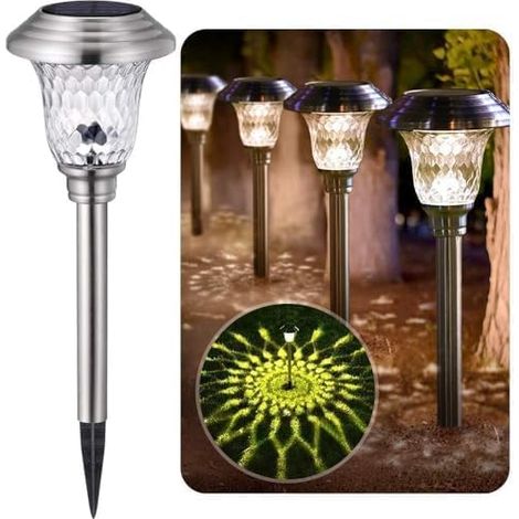 APEX 4 Pièces Lampes Solaire Exterieure - Inoxydable - 0.2W IP44 - 115x115x400(H) mm - Blanche Chaude - pour Jardin noel Pelouse Terrasse (1/5)