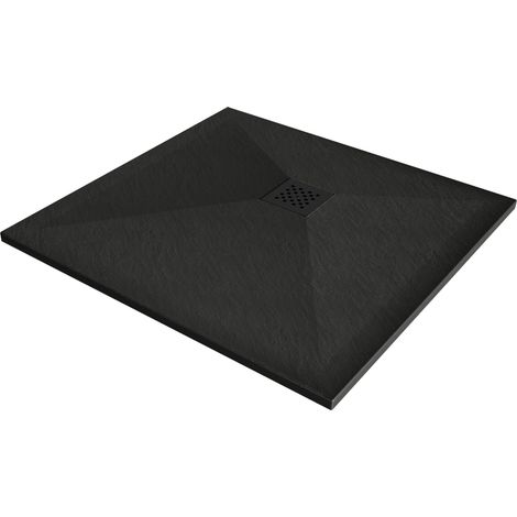 Bonde de douche Mexen Stone+ en composite carré 80 x 80 cm, noir, cache noir - 44708080-B (1/5)