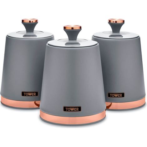 Tower T826131GRY Cavaletto Set of 3 Storage Canisters for Tea/Coffee/Sugar, Steel, Grey and Rose Gold (1/8)