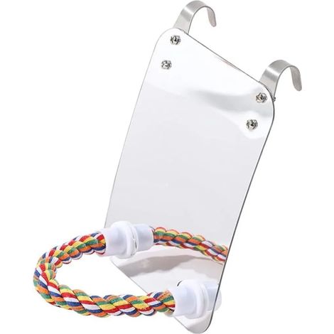 Miroir pour oiseaux avec corde en coton, perchoirs et jouets à mâcher, accessoire adapté pour cages à oiseaux, perruches ondulées et calopsittes (1/5)