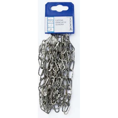 Catena genovese pretagliata maglia quadra Ø 2 mm. in acciaio nichelato 2,5 mt.