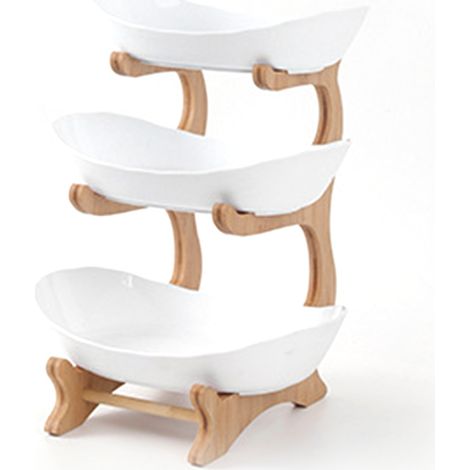 Corbeille Fruit 3 Étage Blanc - Fruit Bowl Basket for Kitchen Countertop - Panier de Fruits en PP avec Support Bois, 35x28x19cm (1/5)