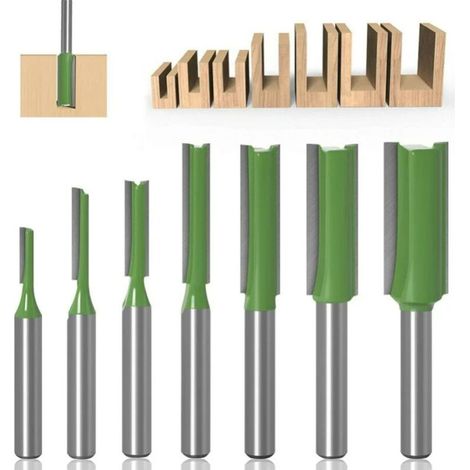 6mm Fraise défonceuse droite, 7 pièces Mèches de routeur droites Fraise à tranchants droits Jeu de mors droits Outils de travail du bois de fraise en bois de carburateur
