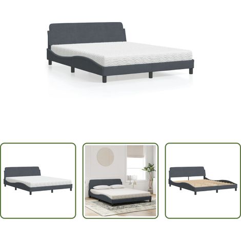vidaXL Matratze mit Schaumstoff - Bett mit Matratze "Dover" Dunkelgrau 160x200 cm Samt (1/5)