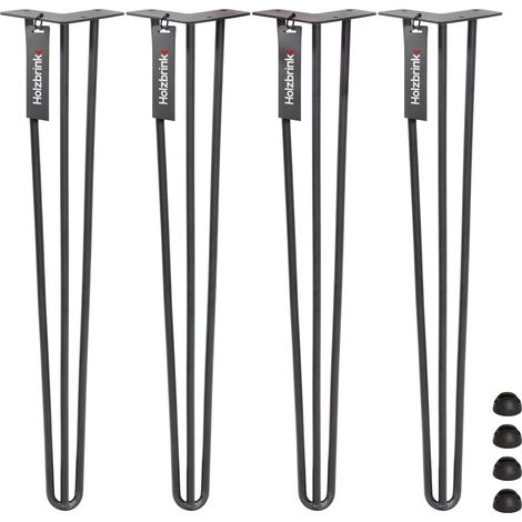 HOLZBRINK Pied de Table en Acier Hairpin Triple Barre 12 mm, Hauteur: 50 cm, Acier Brut, 4 pcs, HLT-13A-50-0000