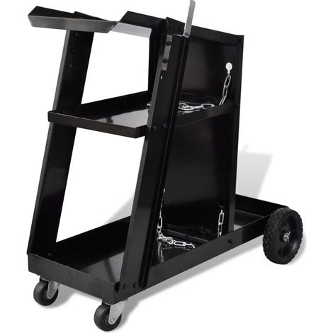 Carrello per stazione di saldatura con 3 ripiani neri attrezzi garage officina fai da te 3402079 (1/4)