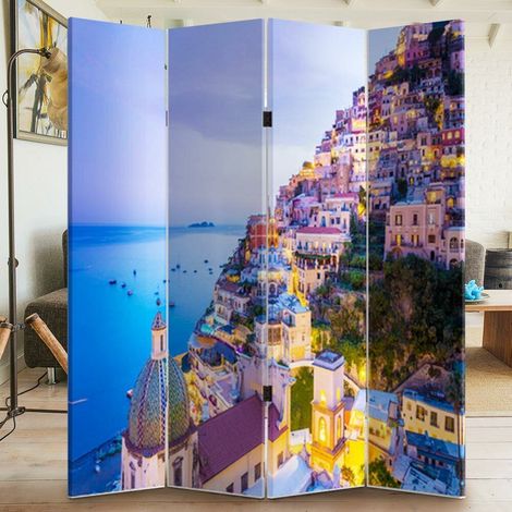 Paravento Separe 4 Pannelli Stampa Fronte Retro Positano Divisorio 180x160cm (1/3)