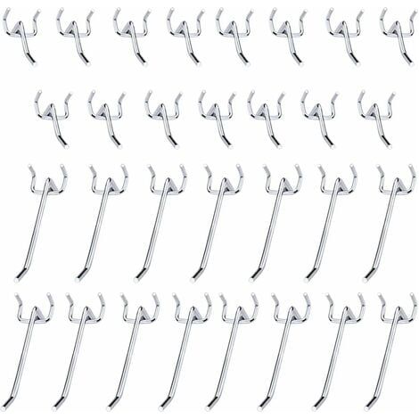 Ganci per pannelli forati da 30 pezzi Accessori per ganci per pannelli forati in metallo - Set di ganci singoli da 10 cm e 5 cm per garage, capannoni per attrezzi, officine - RAPANDA (1/4)