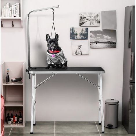 Table de toilettage 90x60x76 cm en acier noir et blanc, pliable pour petits animaux – MEUBLIV (1/5)