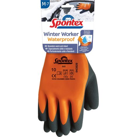 Spontex Winter Worker 12322087 Guanti impermeabili da lavoro con fodera interna a doppio strato, alta protezione dal freddo, rivestimento in lattice, taglia M, 1 paio, arancione/nero, M (1 paio)