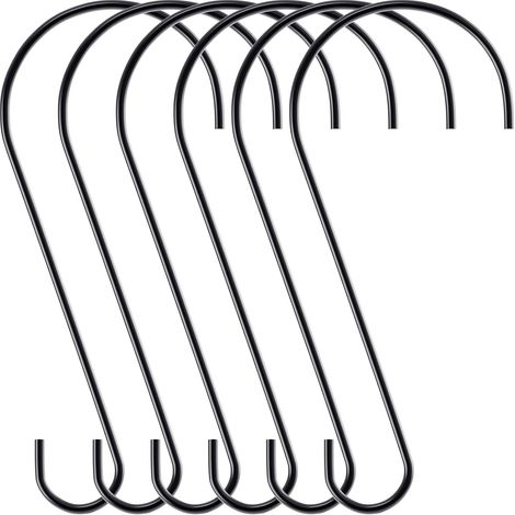 6 ganci a S grandi e resistenti per mangiatoie per uccelli, ganci da giardino, rami d'albero, casette per uccelli da cucina, piante, cestini, lanterne, biciclette, 30 cm, neri (1/5)