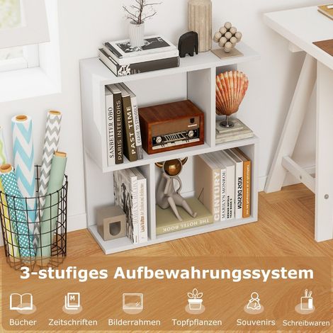 Libreria con 4 scomparti, tavolino, divano, comodino, divisorio, legno, 50 x 17,5 x 55,5 cm, bianco