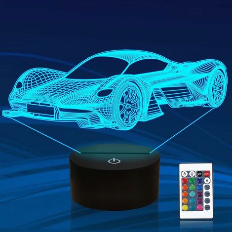 DEESSE SHOP - Veilleuse de voiture 3D pour enfants, lampe de chevet optique Illusion de course de sport 16 couleurs changeantes avec télécommande décor de chambre d'enfants (1/5)