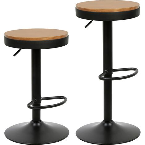 Tabouret de Bar en Bois, Tabouret de Bar de Cuisine à Hauteur Réglable, Chaise de Bar Vintage, Tabouret de Bar Pivotant Rustique (Lot de 2, Noir) (1/5)