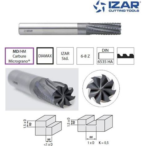 fraise Izar carbure MD/HM DIAMAX diamanté pour fibre de carbone / verre 8.00 mm (1/2)