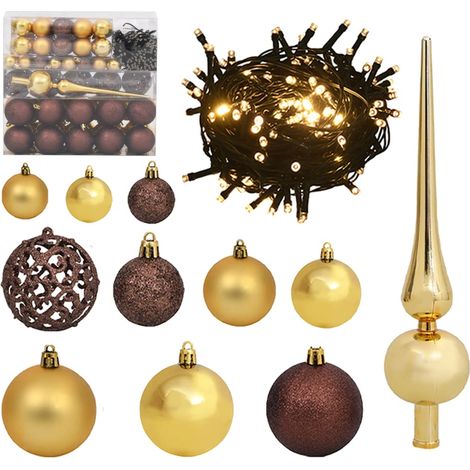 Décoration de Noël - Set de 120 boules de Noël avec pic et 300 LED Doré et bronze -WYW29707 (1/5)