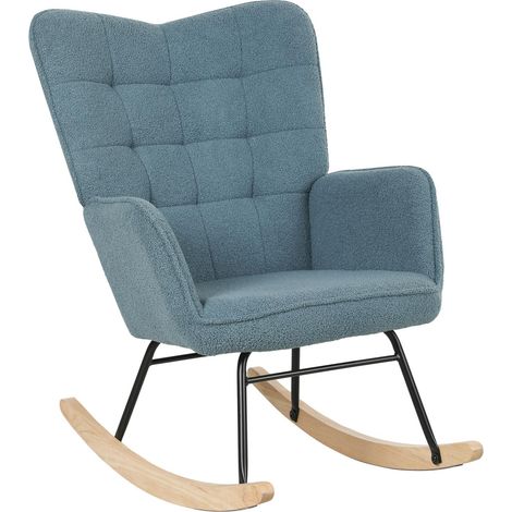 Mecedora, mecedora con aspecto de forro polar bereber, reposabrazos, silla acolchada con guías de madera, sillón relajante para salón, dormitorio, capacidad de carga hasta 120 kg, azul claro (1/5)