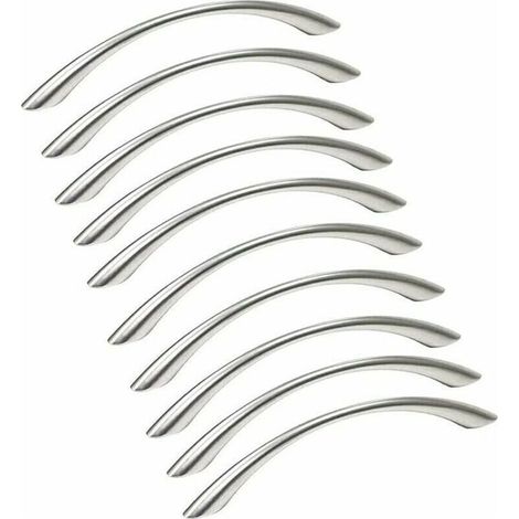 Lot de 10 Poignées de Meuble Cuisine Inoxydable Nickel Brossé Entraxe 128 mm Argent (1/4)