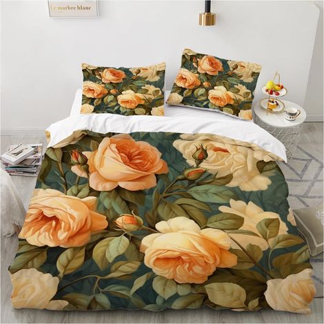 Bettwäsche-Set 200x200 cm mit Blumenmuster, Mikrofaser, 3-teilig