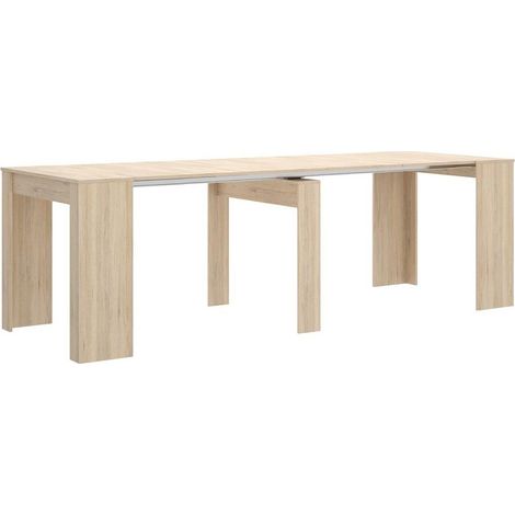 Table console extensible en chêne naturel - Longueur 54-239 x Hauteur 77 x Profondeur 90 cm -PEGANE- (1/5)