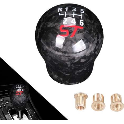 RS carbon fiber shift knob for ST 6-speed car modification, suitable for Ford Focus and Fiesta - ST logo (forged carbon fiber) (1/4)