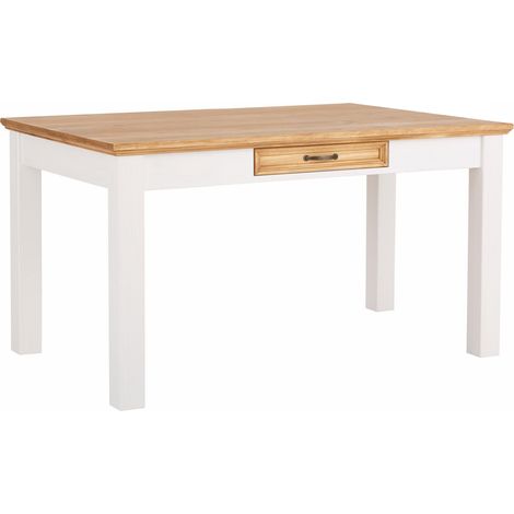 Selma-Table à manger 140 cm avec 1 tiroir en pin blanc (1/5)