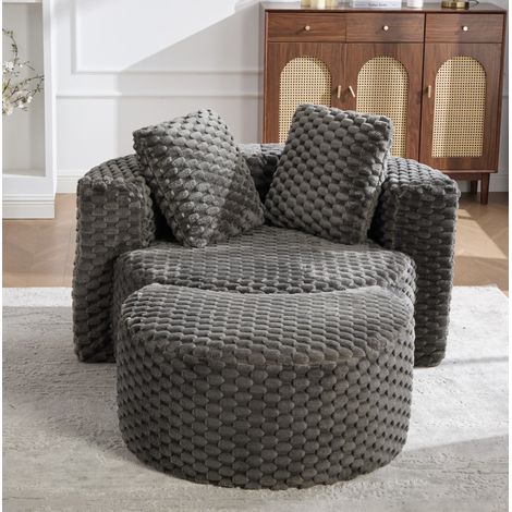 Sillón redondo con reposapiés tela 130x115x103 cm OKMYHOME (1/5)