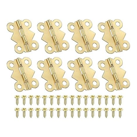 Mini Charnières pour Boîtes à Bijoux 24mm, 8 Pcs 180 Degré Mini Charnières Papillon avec 32 Vis pour Armoire, Boîte en Bois, Tiroir, Artisanat, Doré (1/5)