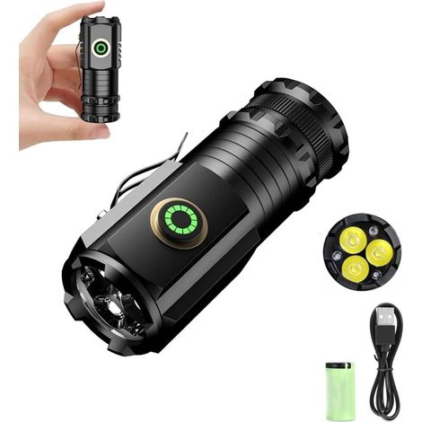 Lampe Torche Led Ultra Puissante,Torche Led Puissante Rechargeable,5 Modes d'éclairage,3 Perles de Lampe