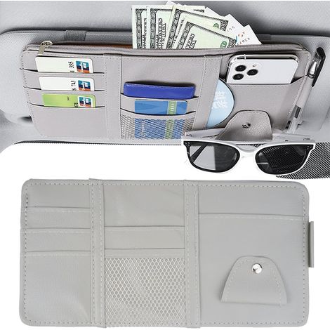 Organizzatore per aletta parasole auto, interno in pelle, 31 x 15,5 cm, organizer per occhiali da sole, porta carte, borsa portaoggetti
