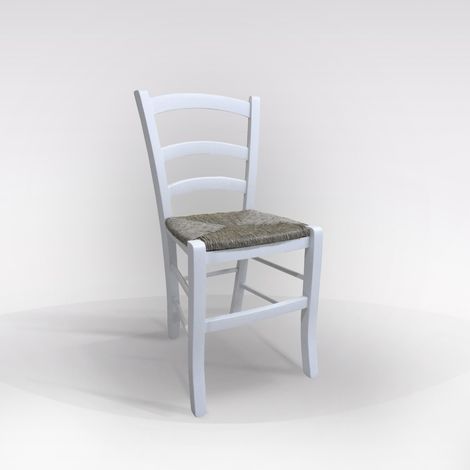 SEDIA MOD. VENEZIA IN LEGNO BIANCO CON FONDELLO IN PAGLIA