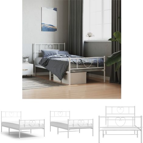 The Living Store Bettgestell mit Kopf- und Fußteil Metall Weiß 90x190 cm -  Betten & Bettgestelle (1/5)