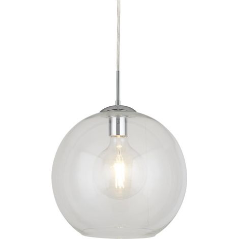 Hängeleuchte Metall Glas E27 D: 25 cm H: max. 120 cm Chrom Kugelschirm rund Retro Design