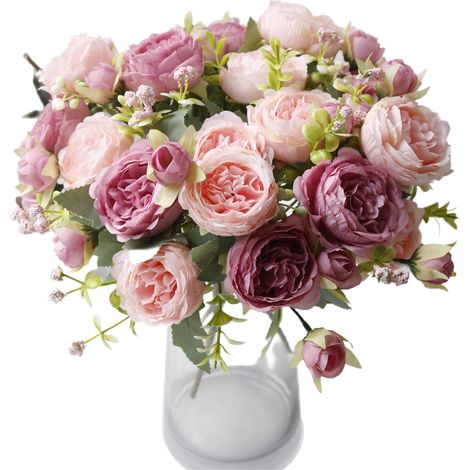 4 bouquets de pivoines artificielles blanches en soie (1/5)