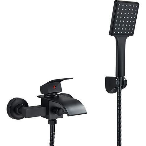 Esip – Robinet de baignoire cascade noir mat en laiton – Mitigeur mural avec douchette – Commande monobloc pour eau chaude et froide – Installation facile