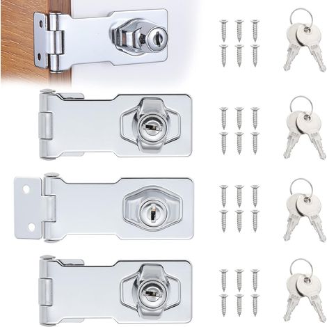 Juego de 4 cerrojos de acero inoxidable con cerradura, pestillos y cerraduras de seguridad de 7,6 cm (3 pulgadas) con llaves y tornillos, pestillo para puertas, armarios y alacenas.
