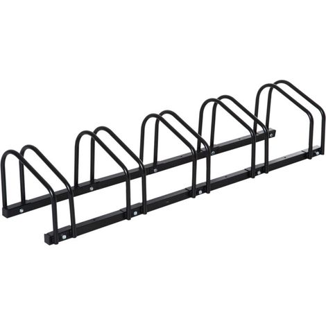 Râtelier 5 vélos range-vélos support rangement vélo à pneu 65 mm dim. 145L x 33l x 27H cm acier noir (1/4)
