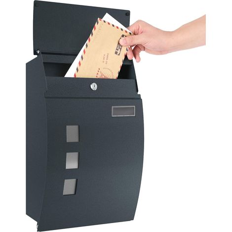 Songmics – Boîte aux lettres murale en acier traité – 3 fenêtres de visualisation – emplacement pour nom – 2 clés – facile à installer – GMB030G02 (1/5)