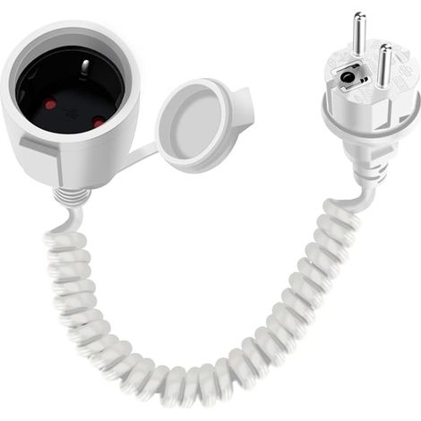 Rallonge Electrique Spirale Extensible 16A 250V Rallonge Schuko Cable Spirale Prise pour Extérieur ou Intérieur, à la Maison, au Bureau (Blanc, 0.6-1.5 m) (1/5)