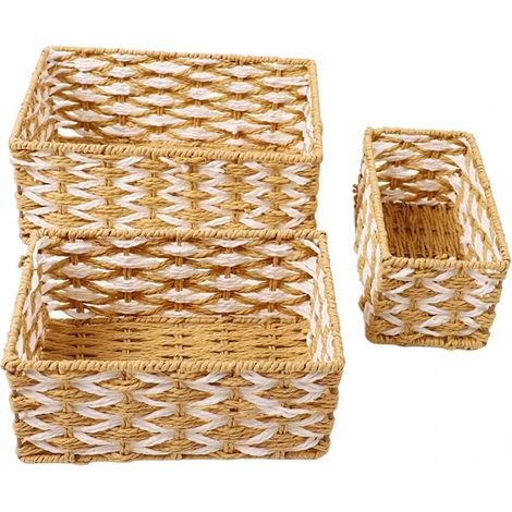 Paniers de rangement tressés à la main, lot de 3, paniers de rangement en fibres naturelles pour étagères de chambre, chambre d'enfant et décoration intérieure, blanc naturel (1/5)