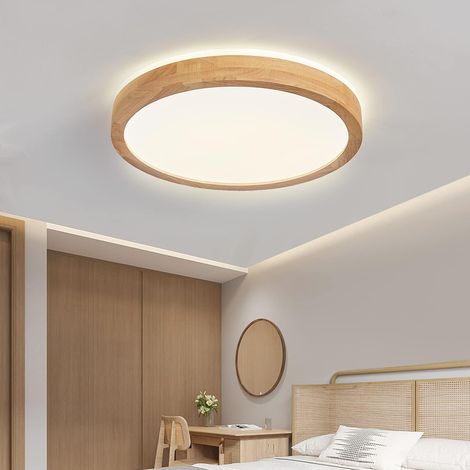 1 Plafonnier LED Bois Rond 30cm 24W 4500K Blanc Neutre Pour Chambre Cuisine Bureau (1/5)