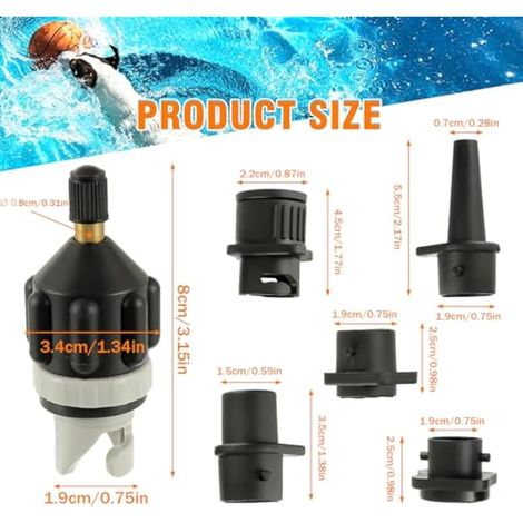 Adaptateur de Pompe Sup, Adaptateur Pompe Kayak Embout, Adaptateur de Valve pour Sup Paddle Gonflable Bateau Pneumatique Kayak (1/4)
